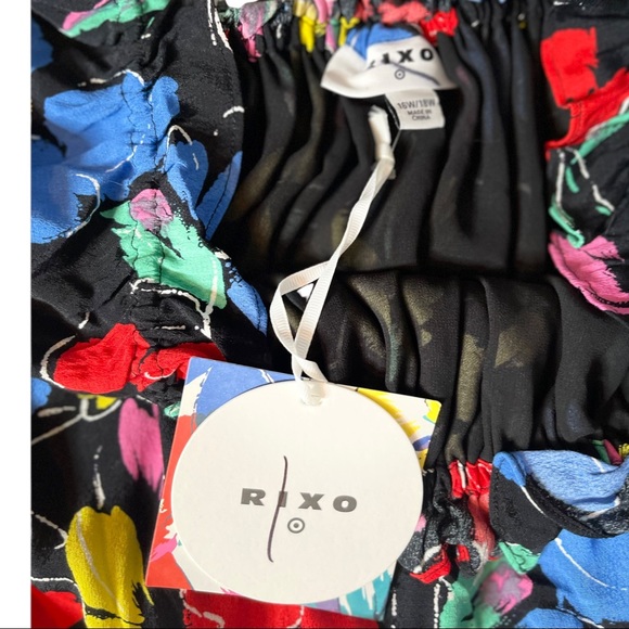 NWT Rixo X Target Black Floral Ruffle Puff Sleeves Trim Off Shoulder Maxi Dress - Picture 7 of 10